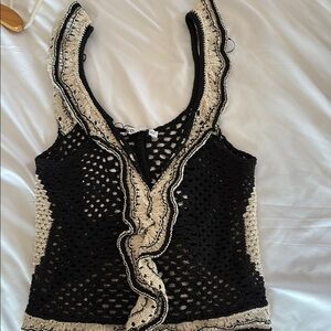 Elegant Black and Cream Crochet Top